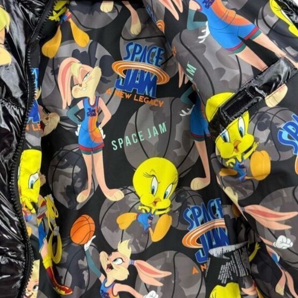 EUC Members Only × Space Jam High Shine Puffer Jacket Black Size Medium - Picture 2 of 9